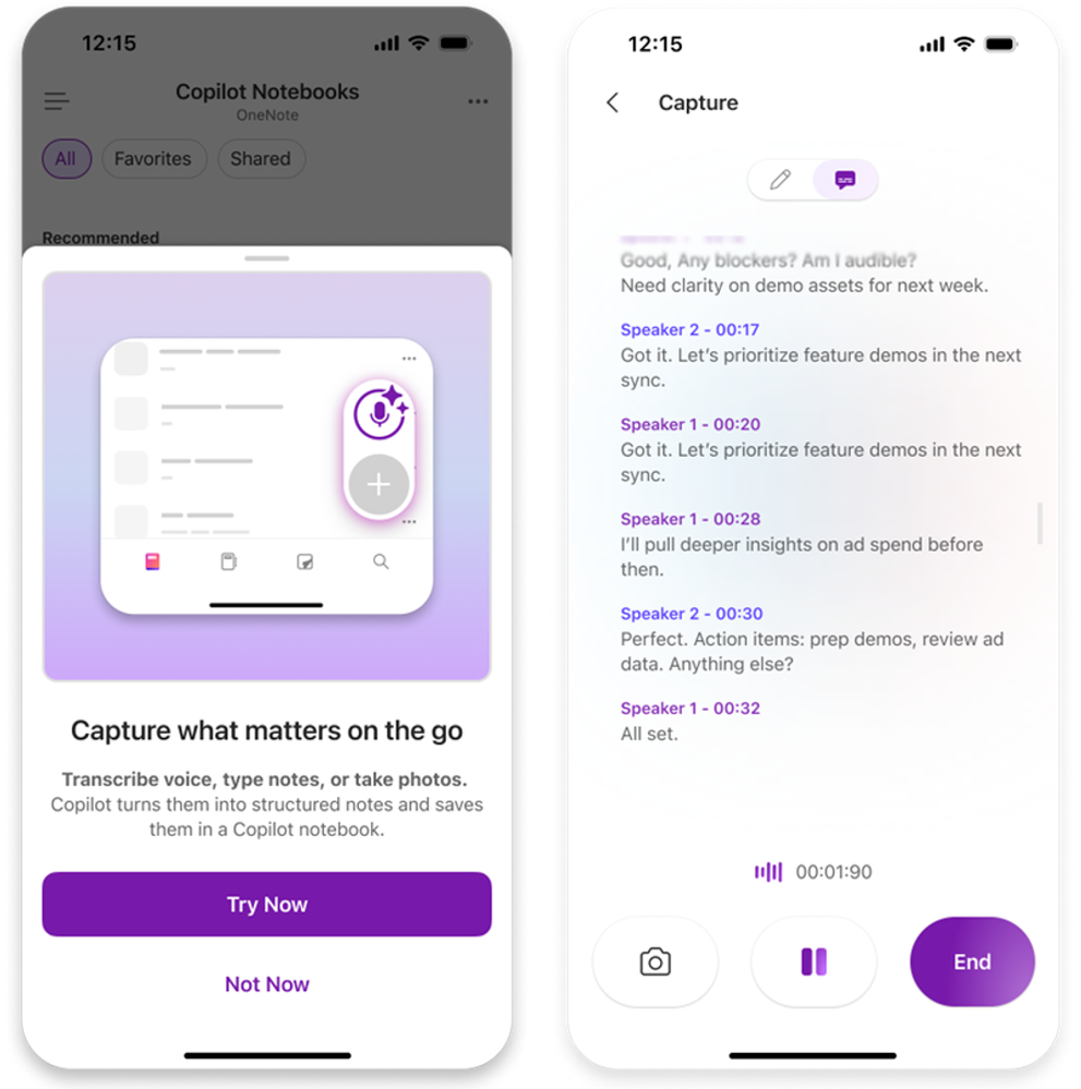 OneNote 移动端多模态采集界面