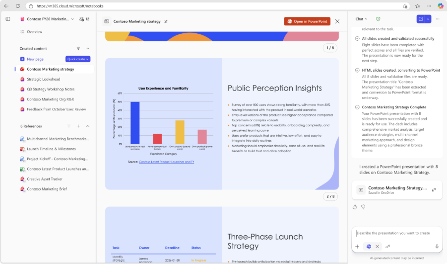 PowerPoint 代理基于笔记本内容生成完整幻灯片
