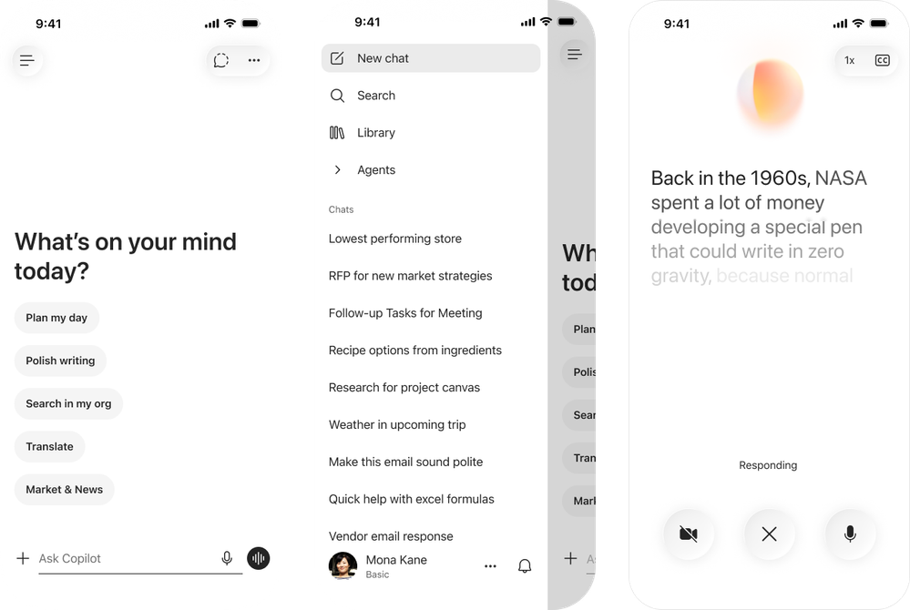 Microsoft 365 Copilot 移动应用的全新「聊天优先」界面