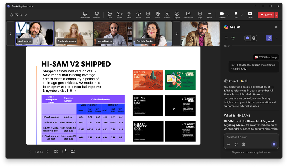 Teams 会议中就 PowerPoint Live 幻灯片内容向 Copilot 提问