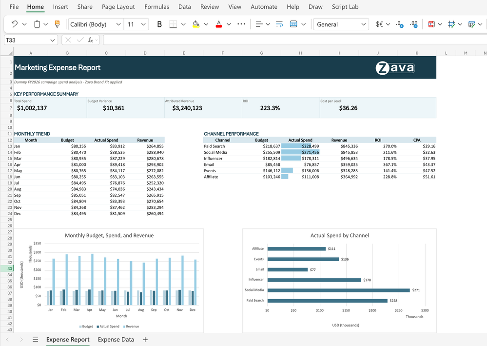 Excel 中的 Copilot 套用组织品牌套件