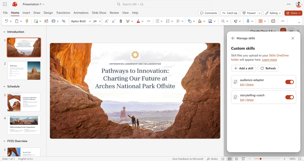 PowerPoint 中的 Copilot 自定义技能