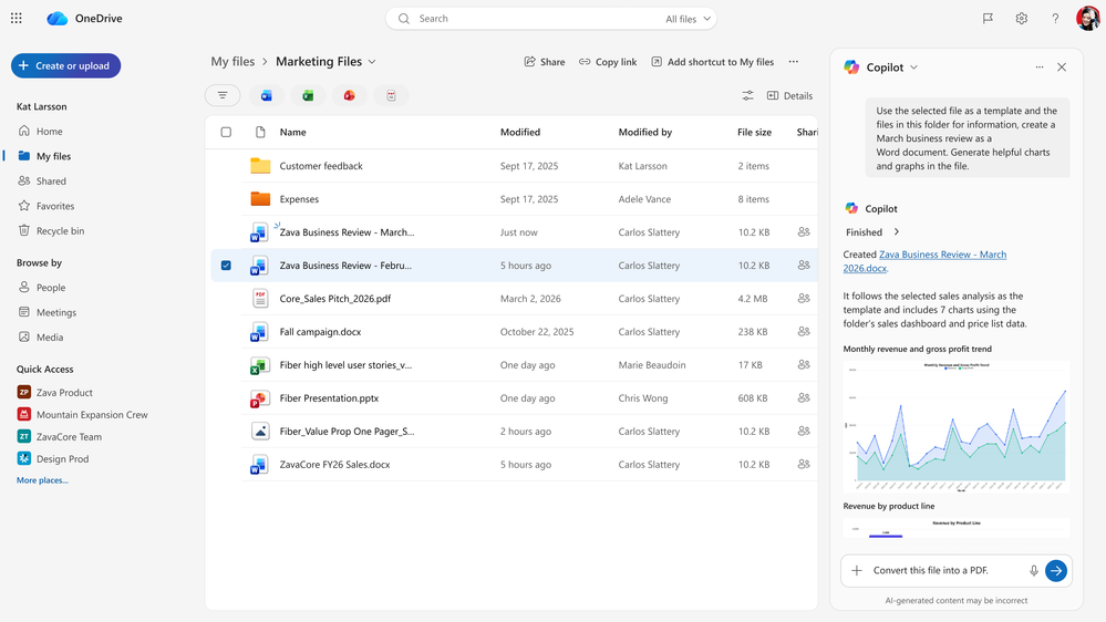 Copilot in OneDrive 生成业务回顾文档