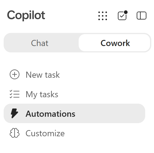 Cowork 中的 Automations 选项卡