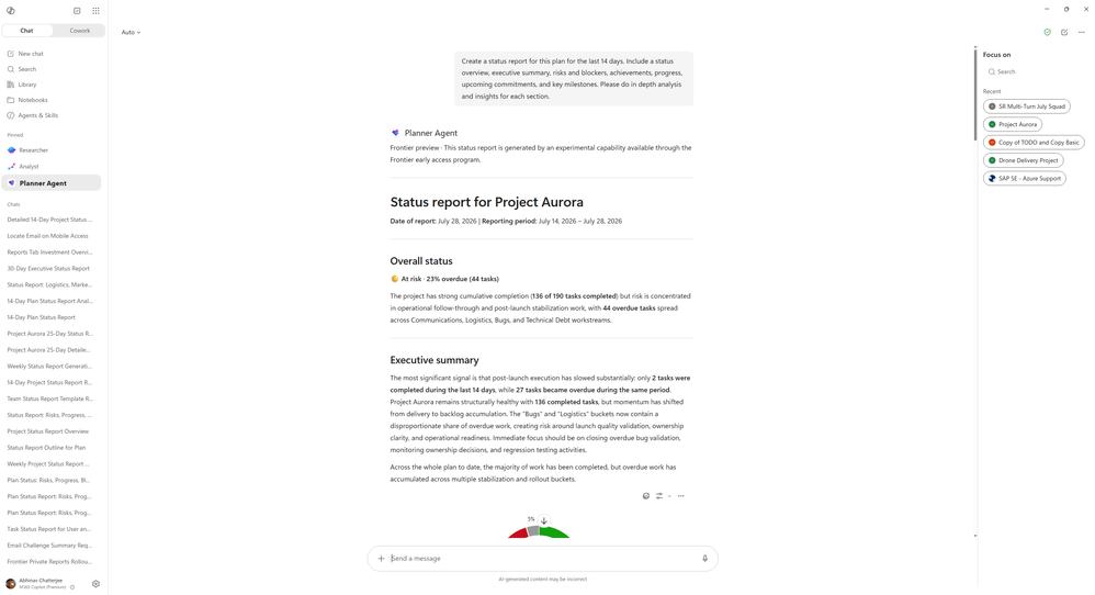 Planner Agent 生成项目状态报告