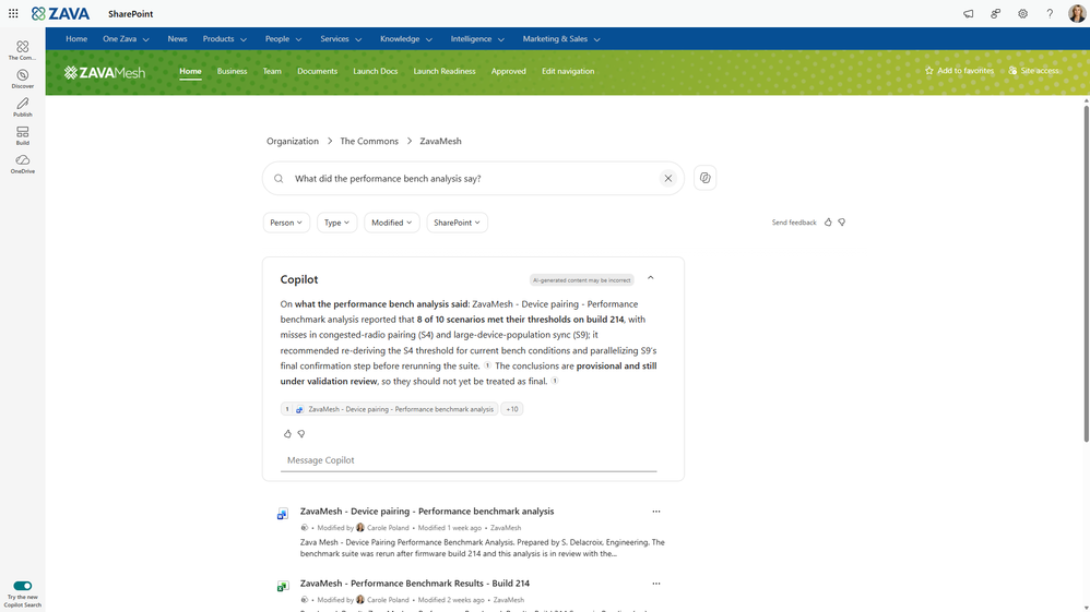 SharePoint 中由 Copilot 提供支持的搜索体验